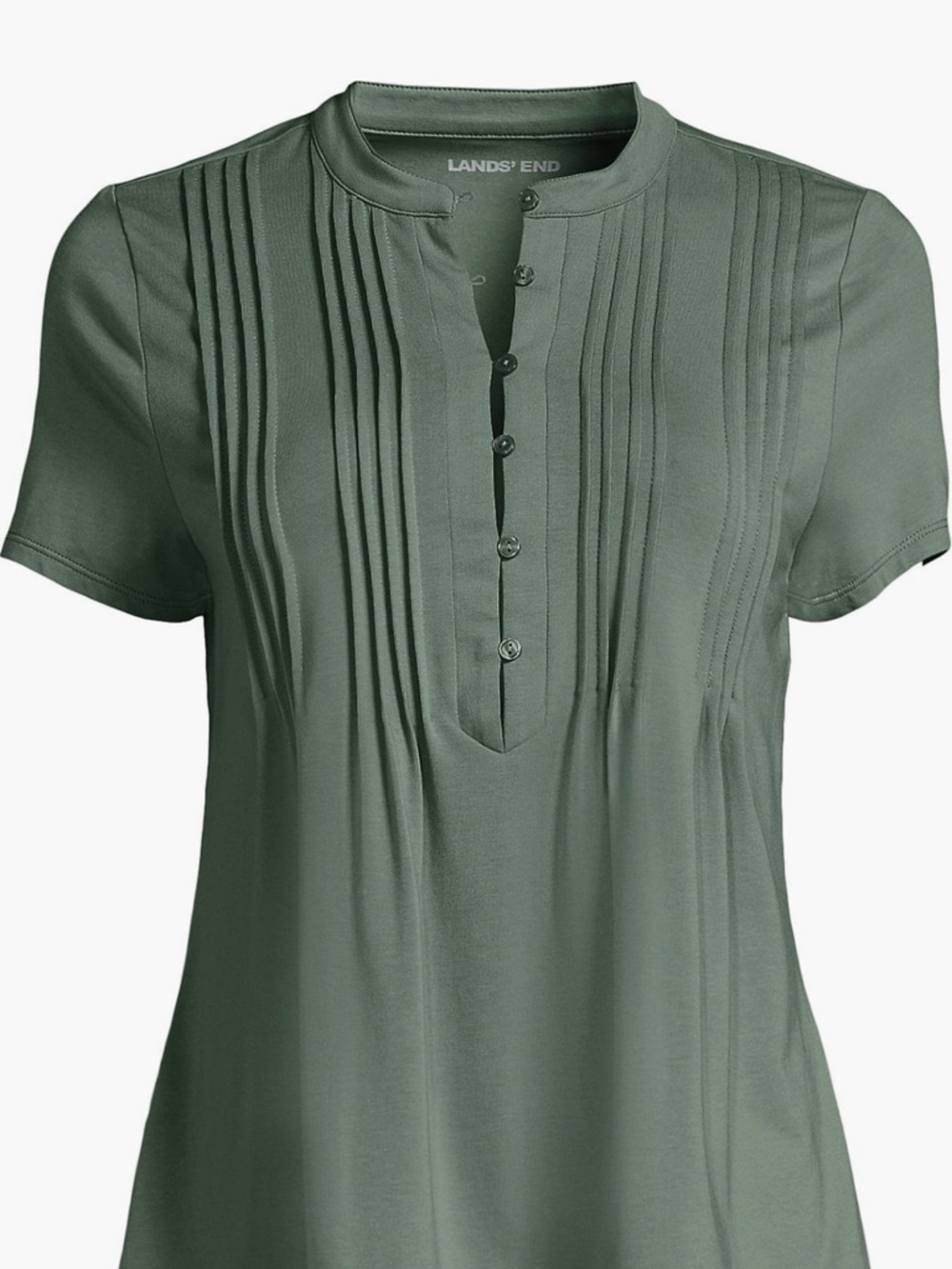 Lands' End Olive Green Pintuck Short-Sleeve Blouse Size MP NEW